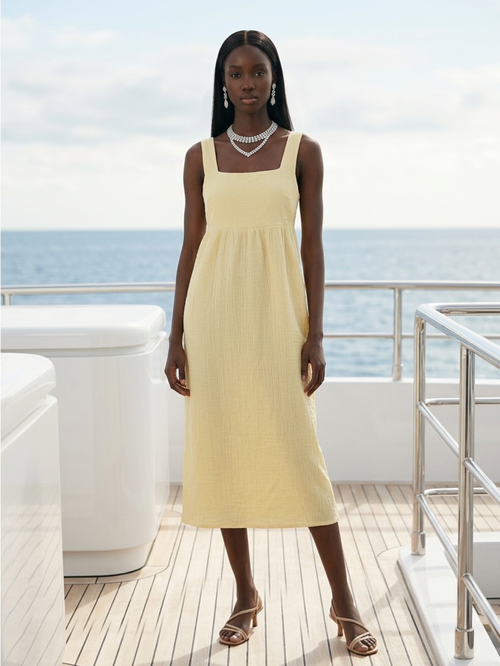 Square-Neck Yellow Midi Dress